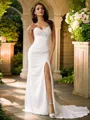 Sheath/Column Stretch Crepe Lace V-neck Sleeveless Sweep Train Wedding Dresses