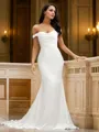 Sheath/Column Ruched Off-the-Shoulder Sleeveless Sweep Train Wedding Dresses