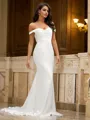 Sheath/Column Ruched Off-the-Shoulder Sleeveless Sweep Train Wedding Dresses