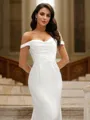 Sheath/Column Ruched Off-the-Shoulder Sleeveless Sweep Train Wedding Dresses
