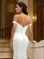 Sheath/Column Ruched Off-the-Shoulder Sleeveless Sweep Train Wedding Dresses