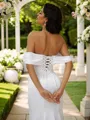 Sheath/Column Charmeuse Ruched Off-the-Shoulder Sleeveless Sweep Train Wedding Dresses