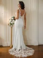 Sheath/Column Stretch Crepe Lace V-neck Sleeveless Sweep Train Wedding Dresses