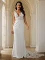 Sheath/Column Stretch Crepe Lace V-neck Sleeveless Sweep Train Wedding Dresses