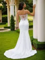 Sheath/Column Charmeuse Lace V-neck Sleeveless Court Train Wedding Dresses