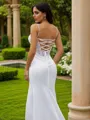 Sheath/Column Charmeuse Lace V-neck Sleeveless Court Train Wedding Dresses