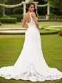 A-Line/Princess Chiffon Lace V-neck Sleeveless Court Train Wedding Dresses