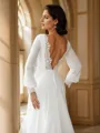 A-Line/Princess Chiffon Lace Scoop Long Sleeves Court Train Wedding Dresses