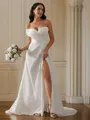 A-Line/Princess Ruched One-Shoulder Sleeveless Sweep Train Wedding Dresses