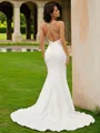 Sheath/Column Stretch Crepe Ruched Spaghetti Straps Sleeveless Court Train Wedding Dresses