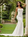 Sheath/Column Stretch Crepe Ruched Spaghetti Straps Sleeveless Court Train Wedding Dresses
