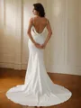 Sheath/Column Stretch Crepe V-neck Sleeveless Court Train Wedding Dresses