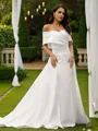 Sheath/Column Satin Ruched Off-the-Shoulder Sleeveless Chapel Train Wedding Dresses