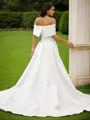 Sheath/Column Satin Ruched Off-the-Shoulder Sleeveless Chapel Train Wedding Dresses