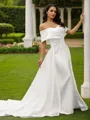 Sheath/Column Satin Ruched Off-the-Shoulder Sleeveless Chapel Train Wedding Dresses