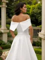 Sheath/Column Satin Ruched Off-the-Shoulder Sleeveless Chapel Train Wedding Dresses