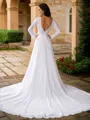 A-Line/Princess Chiffon Lace Scoop Long Sleeves Court Train Wedding Dresses