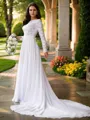 A-Line/Princess Chiffon Lace Scoop Long Sleeves Court Train Wedding Dresses