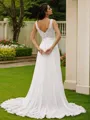 A-Line/Princess Chiffon Lace V-neck Sleeveless Sweep Train Wedding Dresses