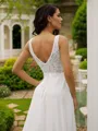 A-Line/Princess Chiffon Lace V-neck Sleeveless Sweep Train Wedding Dresses