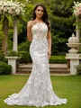 Sheath/Column Lace Scoop Sleeveless Sweep Train Wedding Dresses
