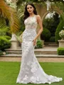 Sheath/Column Lace Scoop Sleeveless Sweep Train Wedding Dresses