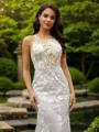 Sheath/Column Lace Scoop Sleeveless Sweep Train Wedding Dresses