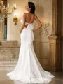 Sheath/Column Stretch Crepe Lace V-neck Sleeveless Sweep Train Wedding Dresses