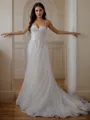 A-Line/Princess Ruffles Spaghetti Straps Sleeveless Court Train Wedding Dresses