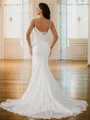 Sheath/Column Stretch Crepe Lace V-neck Sleeveless Court Train Wedding Dresses