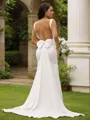 Sheath/Column Stretch Crepe Bowknot Straps Sleeveless Sweep Train Wedding Dresses