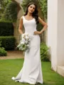 Sheath/Column Stretch Crepe Bowknot Straps Sleeveless Sweep Train Wedding Dresses