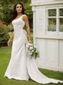 Sheath/Column Stretch Crepe Bowknot Straps Sleeveless Sweep Train Wedding Dresses