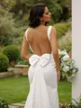 Sheath/Column Stretch Crepe Bowknot Straps Sleeveless Sweep Train Wedding Dresses