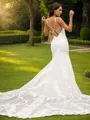 Sheath/Column Stretch Crepe Lace Scoop Sleeveless Court Train Wedding Dresses