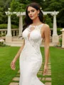 Sheath/Column Stretch Crepe Lace Scoop Sleeveless Court Train Wedding Dresses