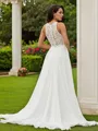 A-Line/Princess Chiffon Lace Scoop Sleeveless Sweep Train Wedding Dresses