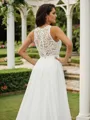 A-Line/Princess Chiffon Lace Scoop Sleeveless Sweep Train Wedding Dresses