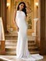 Sheath/Column Stretch Crepe Ruched Scoop Sleeveless Sweep Train Wedding Dresses