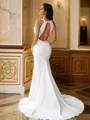 Sheath/Column Stretch Crepe Ruched Scoop Sleeveless Sweep Train Wedding Dresses