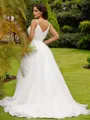 Ball-Gown Satin Ruffles V-neck Sleeveless Sweep Train Wedding Dresses