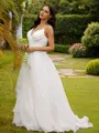 Ball-Gown Satin Ruffles V-neck Sleeveless Sweep Train Wedding Dresses