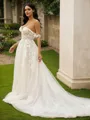 A-Line/Princess Tulle Applique Off-the-Shoulder Sleeveless Chapel Train Wedding Dresses