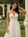 A-Line/Princess Tulle Applique Off-the-Shoulder Sleeveless Chapel Train Wedding Dresses