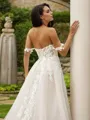 A-Line/Princess Tulle Applique Off-the-Shoulder Sleeveless Chapel Train Wedding Dresses