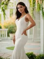 Sheath/Column Stretch Crepe Lace V-neck Sleeveless Sweep Train Wedding Dresses