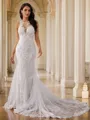 Sheath/Column Lace Scoop Sleeveless Court Train Wedding Dresses