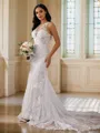 Sheath/Column Lace Scoop Sleeveless Court Train Wedding Dresses