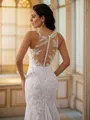 Sheath/Column Lace Scoop Sleeveless Court Train Wedding Dresses