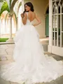 Ball-Gown Tulle Applique V-neck Sleeveless Court Train Wedding Dresses